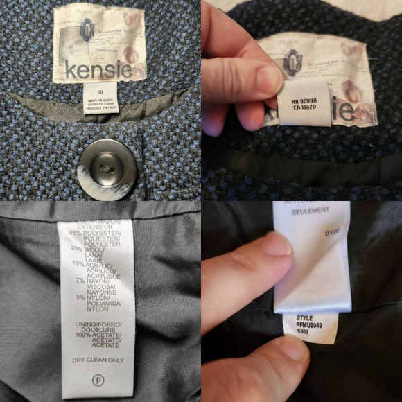 Kensie Navy Tweed Wool Blend Pea Coat - Picture 7 of 8